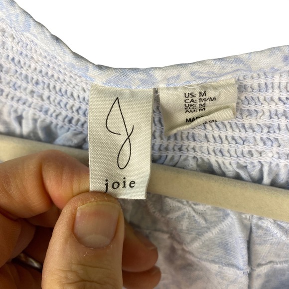 Joie Blue Floral Embroidered Linen Blend Tassel Peasant Blouse Womens Medium - Picture 3 of 15